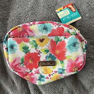 Pioneer Woman Cosmetic Bag - Floral Pattern Makeup Case Clutch Purse 2 Zippers